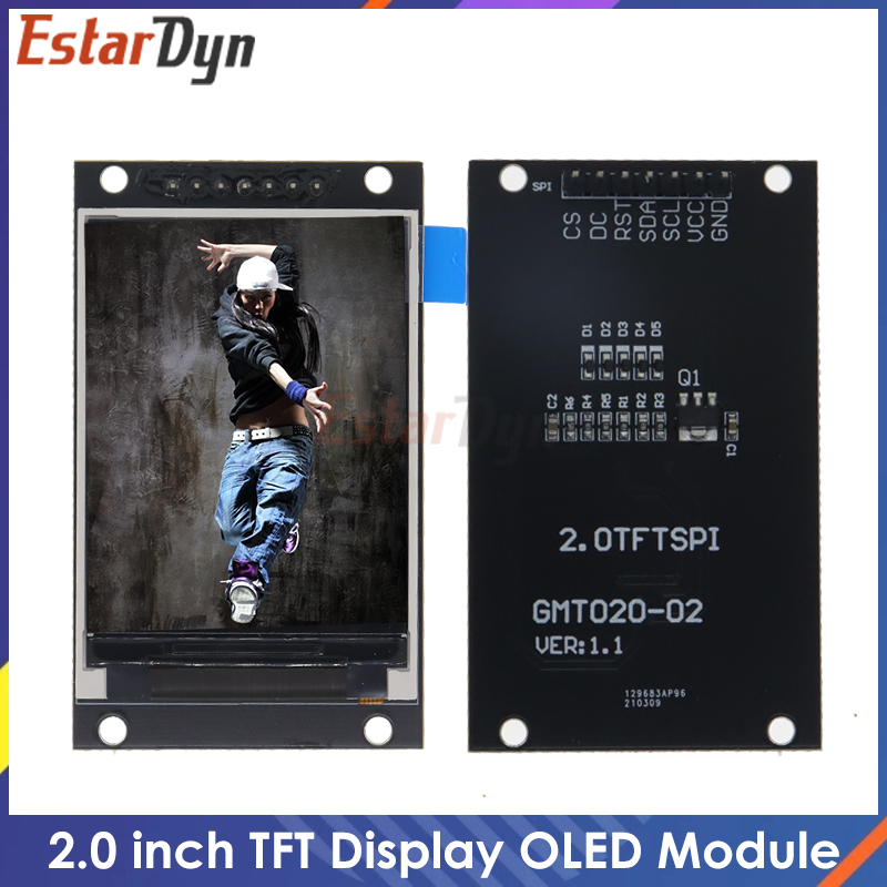 Unidad LCD OLED con pantalla TFT de 2,0 pulgadas IC ST7789V 240RGBx320 interfaz SPI de matriz de puntos para módulo de pantalla LCD a todo Color Arduio