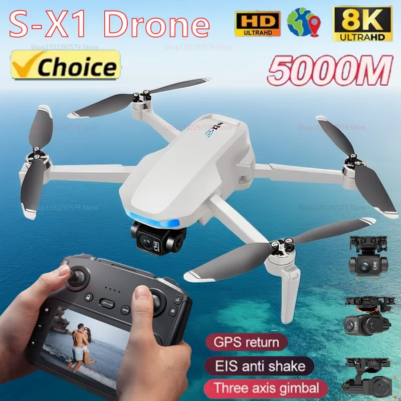 2025 novo S-X1 mini drone com tela grande 3 eixos cardan anti-shake aéreo sem escova drones 5g gps 8k câmera hd eis rc quadcopter