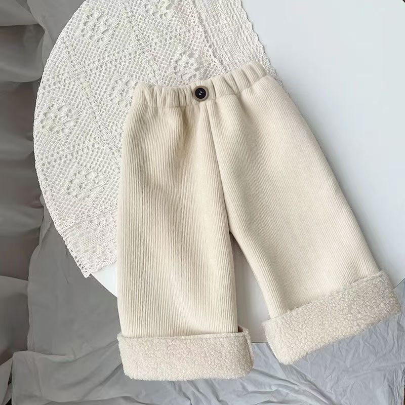 2025 детские широкие брюки на флисовой подкладке, зимние брюки свободного покроя, уютный прямой крой для маленьких девочек, мягкие, теплые и удобные