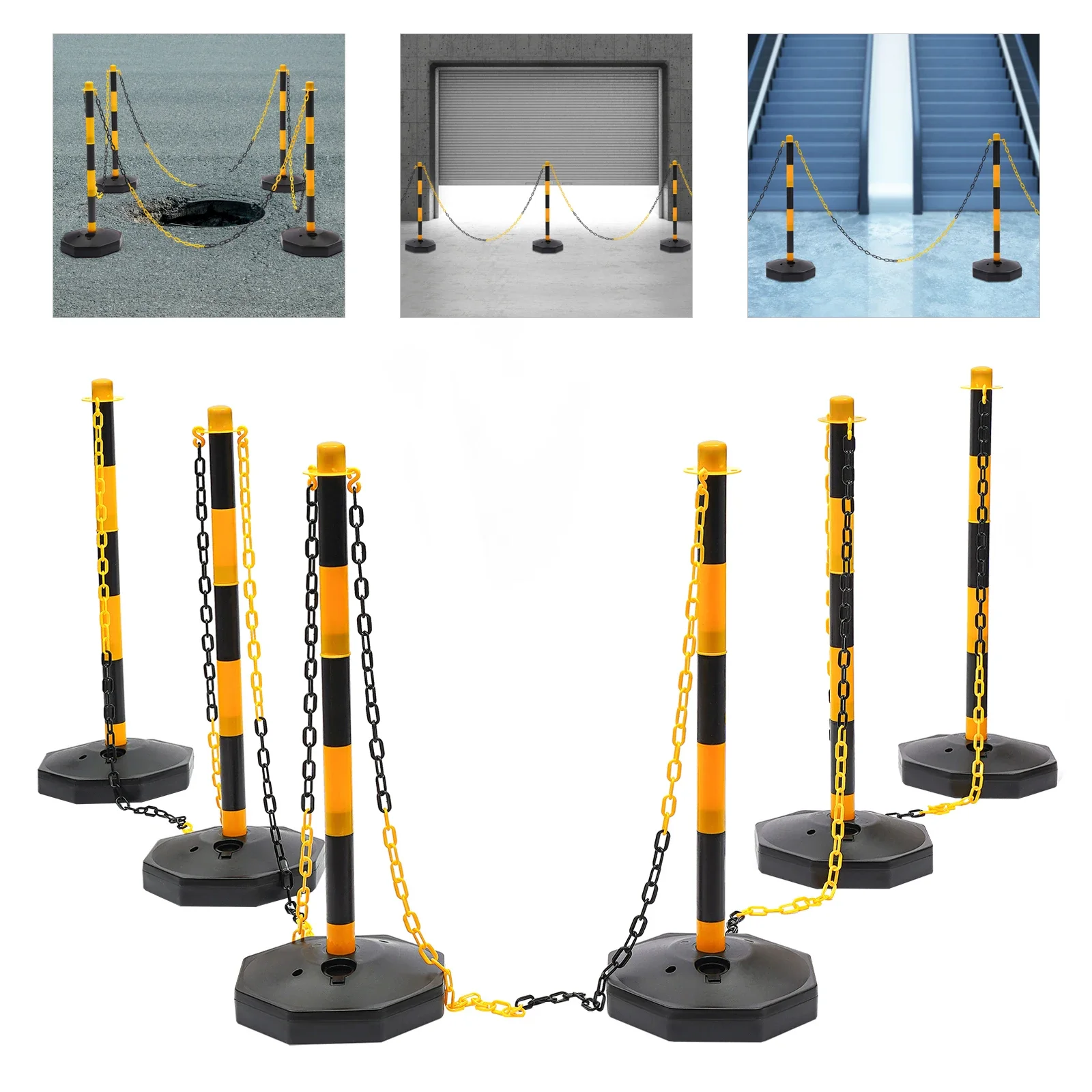 Durable Belt Barrier with Eye-Catching Yellow Color, Adjustable Height, Fillable Base for Stability, Easy to Assemble