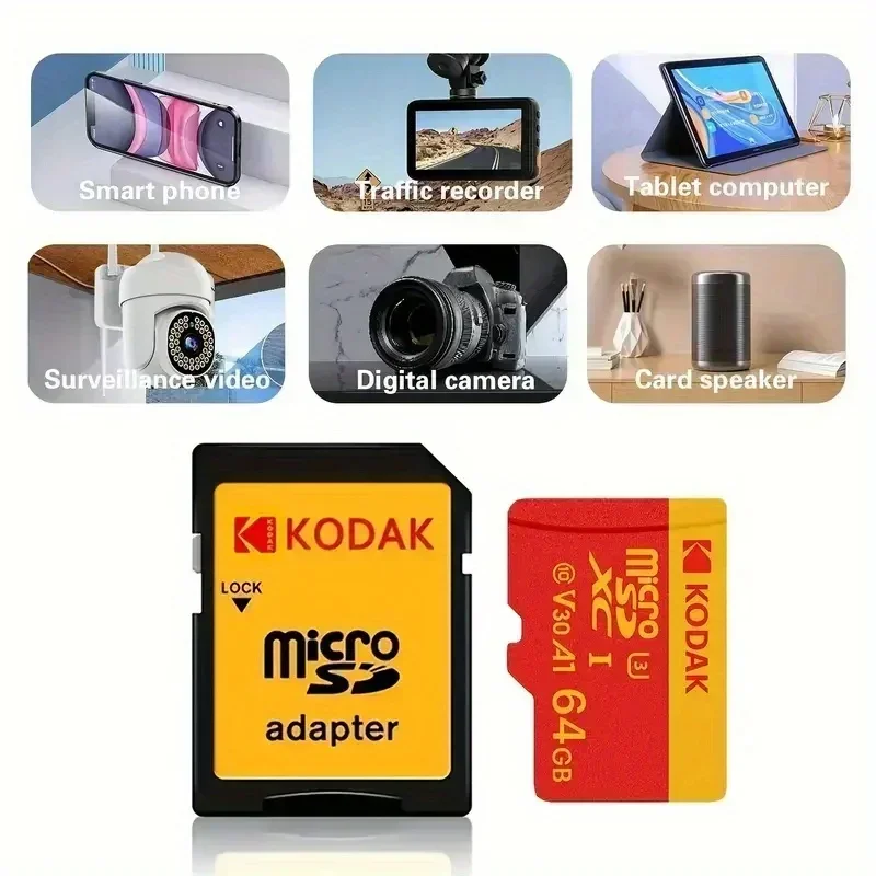 Tarjeta de memoria Kodak Micro SDCC/SDHC 32GB-256GB nivel UHS-I V30, adecuada para teléfonos inteligentes, tabletas y cámaras deportivas
