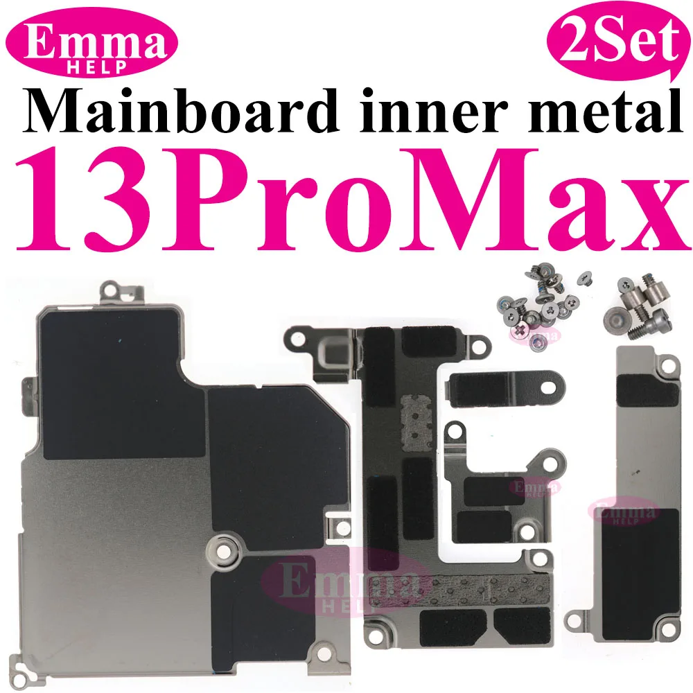 2 ชุดฝาครอบโลหะด้านในแผ่นเมนบอร์ดด้านในเหล็กพร้อมสกรูสําหรับ iPhone 13 12 15 Pro Max 14 Plus ยึดสกรูอะไหล่