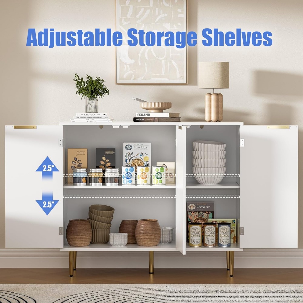 40" Buffet Sideboard Cabinet 3 Doors, Kitchen Storage Cabinet Golden Handles & Legs, Modern Accent Cabinet Adjustable Shelves