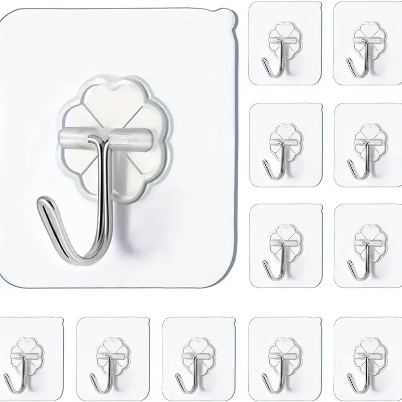 Ganchos de pared autoadhesivos transparentes, gancho de pared multiusos resistente, soporte para llaves, toallero para accesorios de cocina y baño