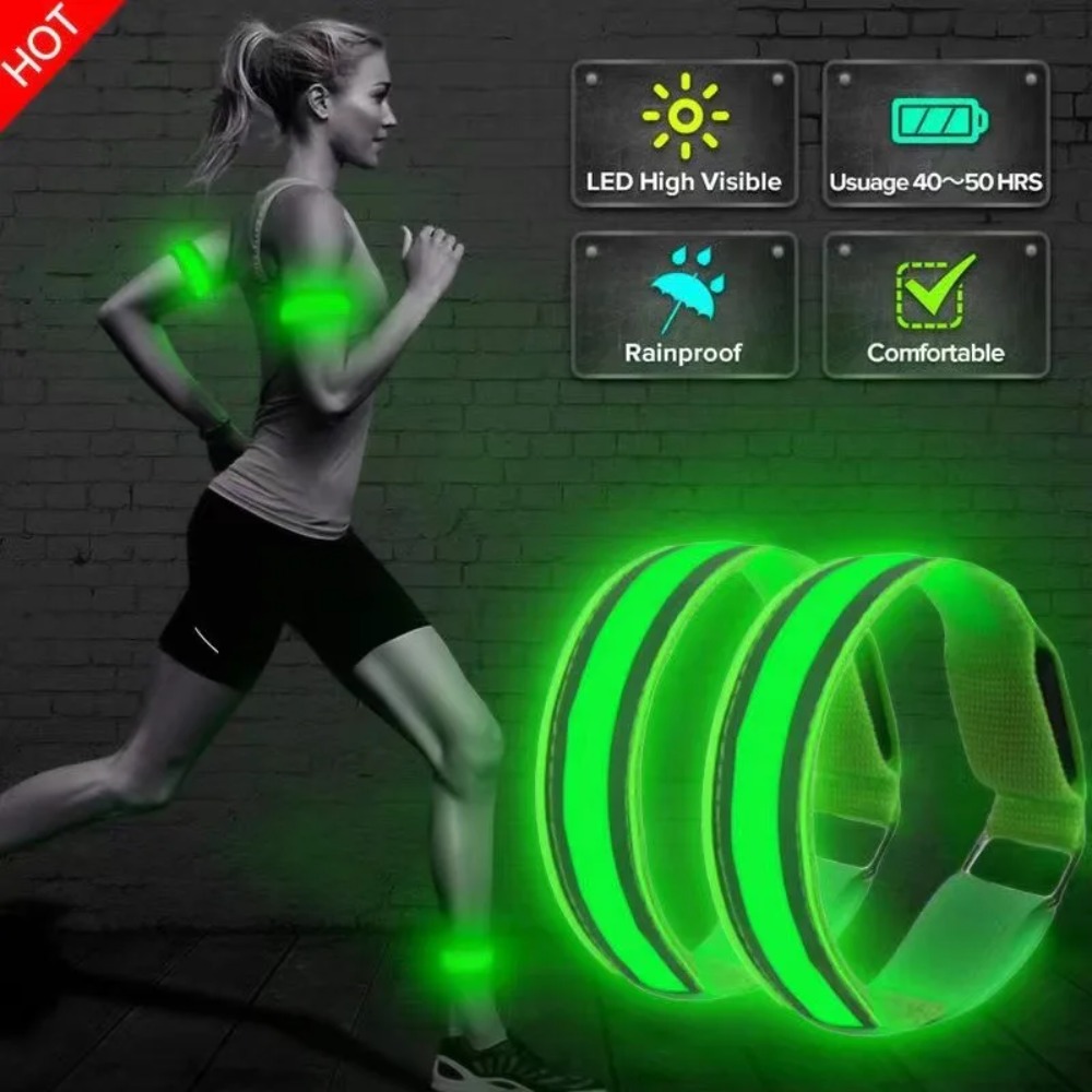 USB Rechargeable Safety Belt Arm Leg Warning Wristband Cycling Bike Bicycle Light Outdoor Sports Night Running Armband LED Lamp