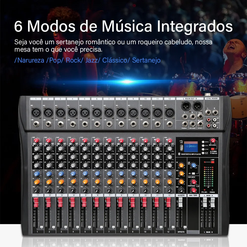 VEDO-Professional Sound Mixing Console, entrada do computador, interface USB, Mixing Console, placa de som, 12 canais