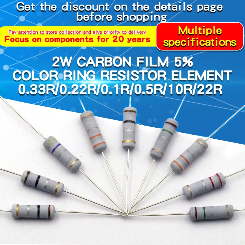 20 piezas resistencia de película de carbono 2W 5% resistencia 0,1Ω-2MΩ 0,47 10 47 100 200 470 820 1K 4,7K 10K 47K 100K 200K 330K 470K 1M 1,2 M Ohm