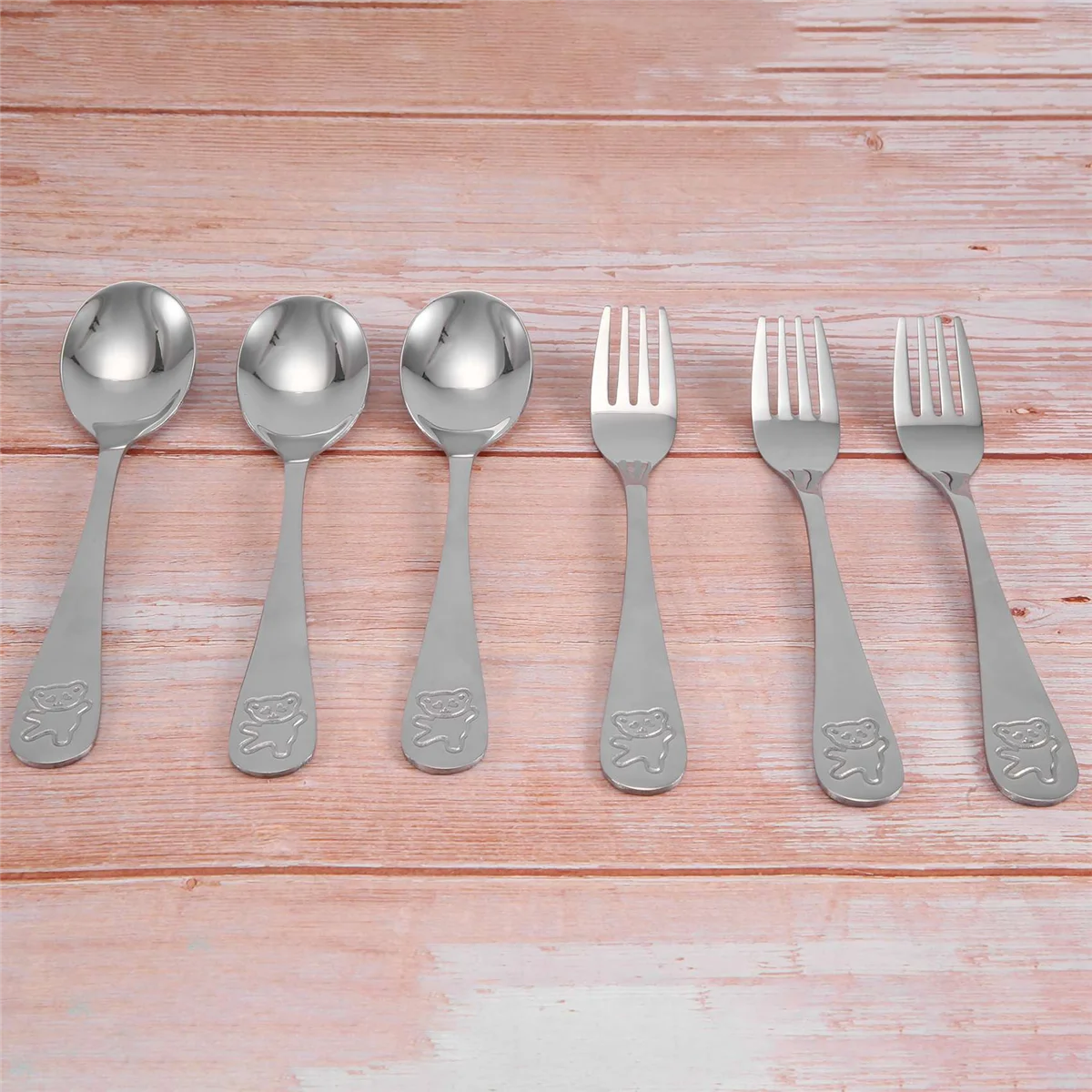 Talheres de aço inoxidável para crianças, Conjunto de talheres de metal Colher e garfo urso, Utensílios de criança, Segurança infantil