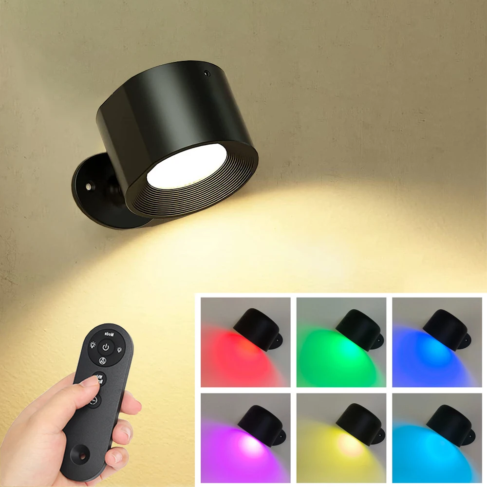 Lâmpada LED Touch Wall com controle remoto, 360 ° Rotatable, USB Recarga, sem fio, portátil, Night Light, cabeceira, Quarto, Lâmpada de leitura