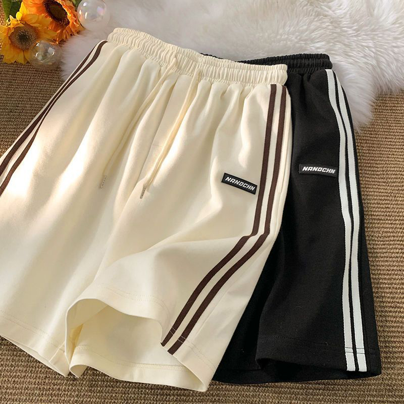 Gestreifte Shorts Frauen Sommer Streetwear Lose Breite Bein Shorts Y2K Koreanische Übergroßen Casual Elastische Hohe Taille Sport Shorts Bf