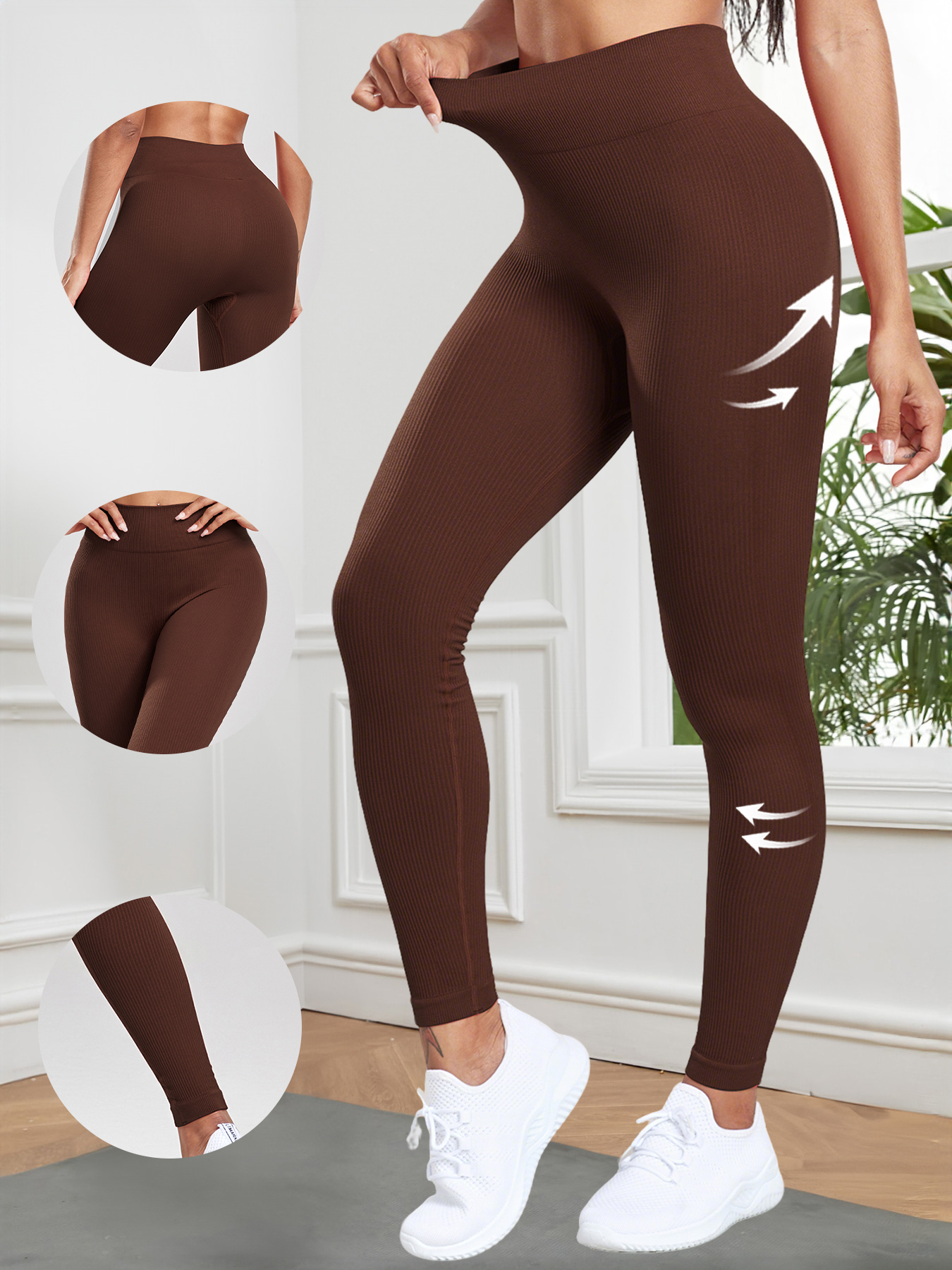 Mulheres sem costura leggings com nervuras cintura alta levantamento de bunda calças de treino cor sólida simples calças de fitness roupas casuais