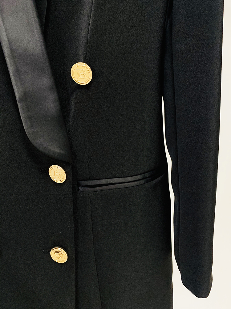 HIGH STREET-Chaqueta larga con cuello tipo chal para mujer, chaqueta larga con botones de Metal, diamantes de imitación, insignia con cuentas, novedad de 2024