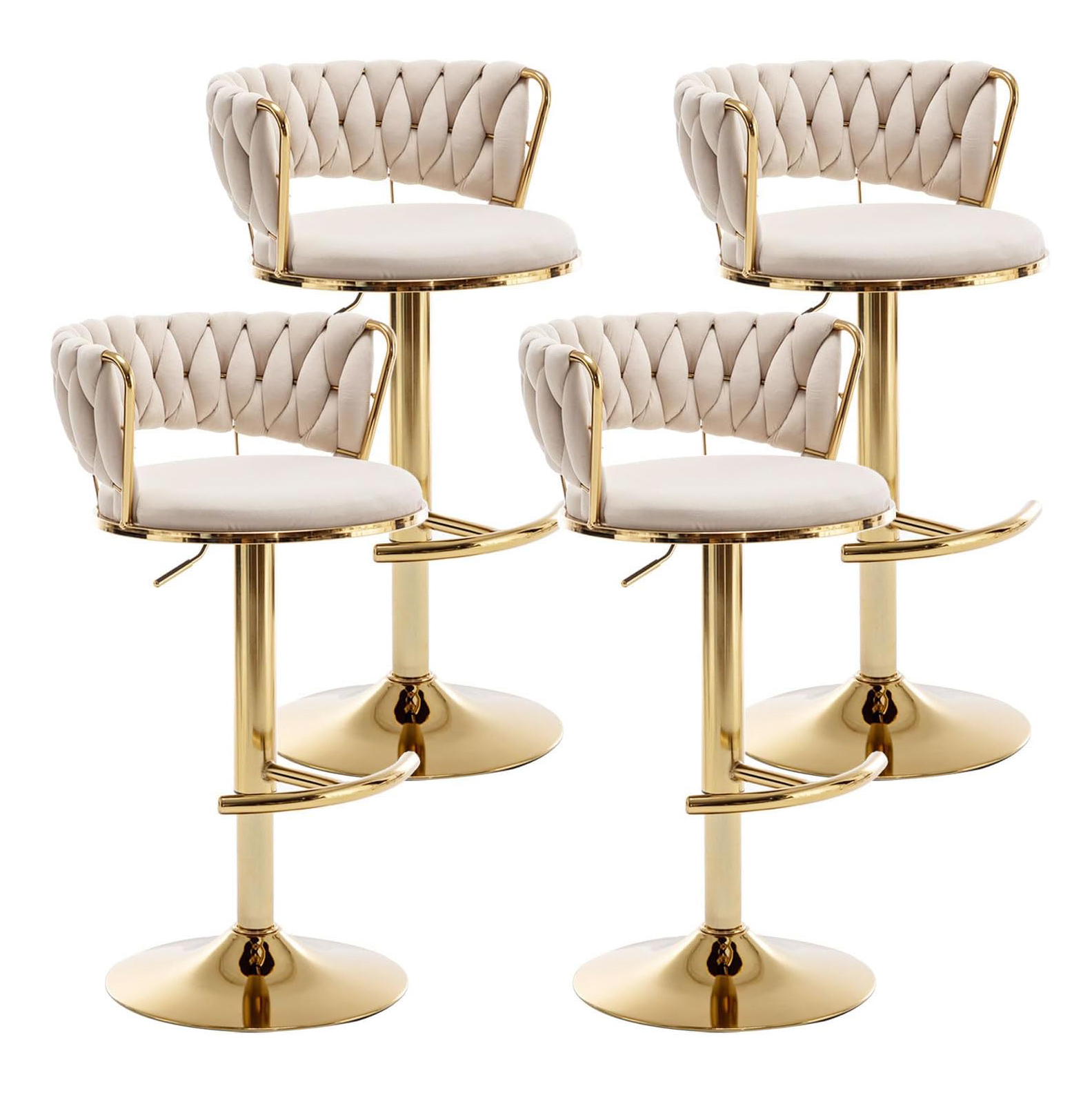 Beige Gold Stools  Counter Height Bar Stools with Low Back Swivel PU Leather Bar Stool for Kitchen Island Bar Pub