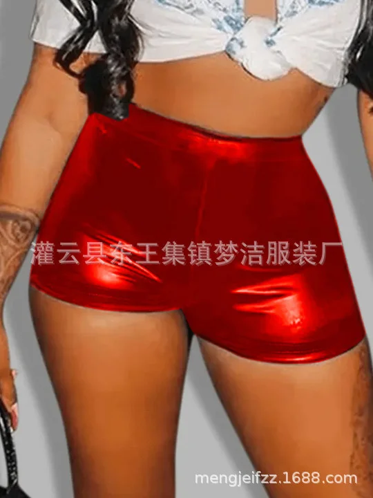 Womengaga กางเกงขาสั้นเอวสูงหนังเทียมไม่มีกระดุมฤดูร้อนแฟชั่นใหม่กางเกงผ้ายืดสีดำเซ็กซี่ไนท์คลับ PW88