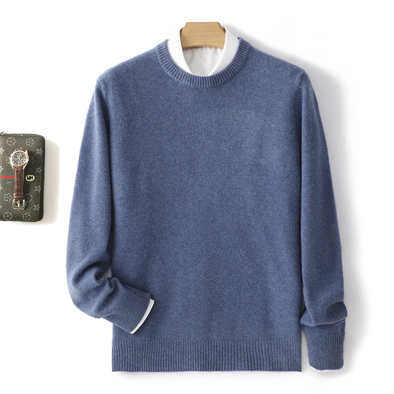 Herrenpullover aus 100 % reiner Wolle und Kaschmir, O-Ausschnitt-Pullover, Strickpullover, Herbst und Winter, neue Langarm-High-End-Pullover, dicke Oberteile