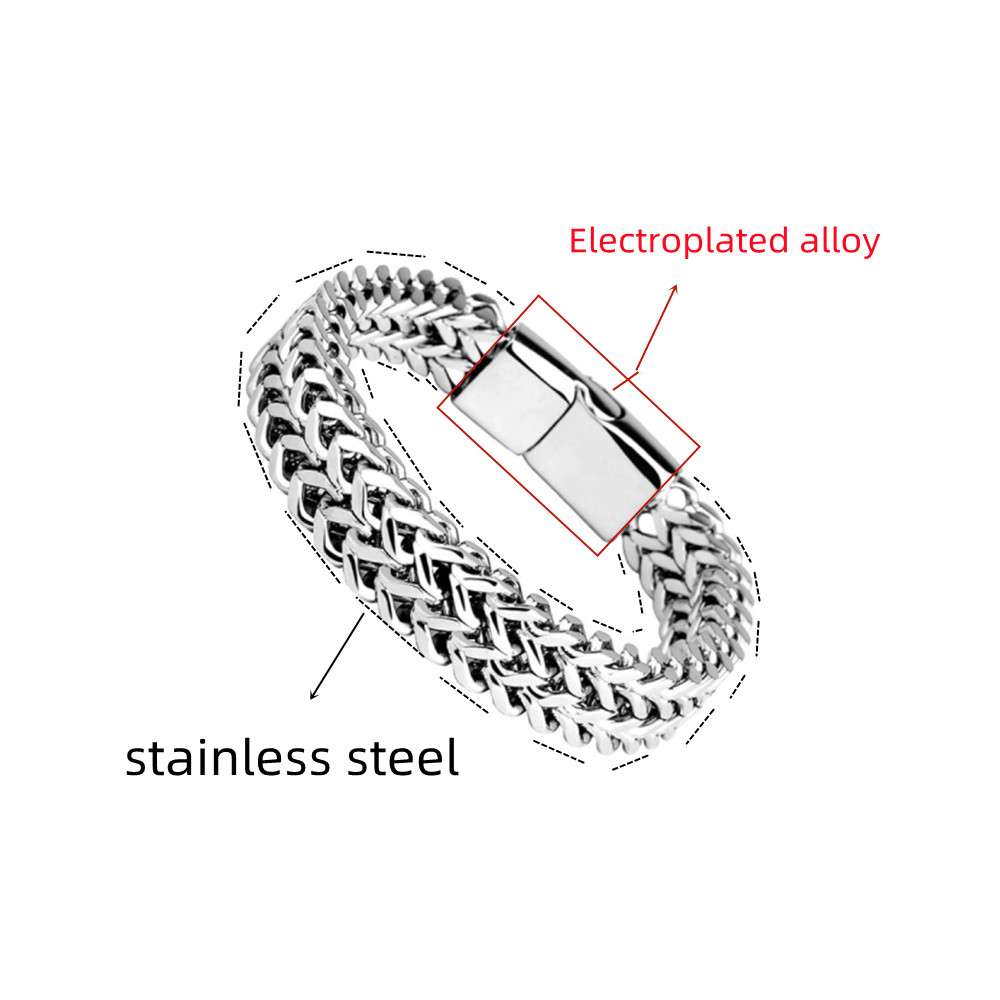 Bracelet tressé en acier inoxydable, Double rangée, écailles de poisson avant et arrière, boucle magnétique en alliage avec quille, bijoux, nouveau modèle