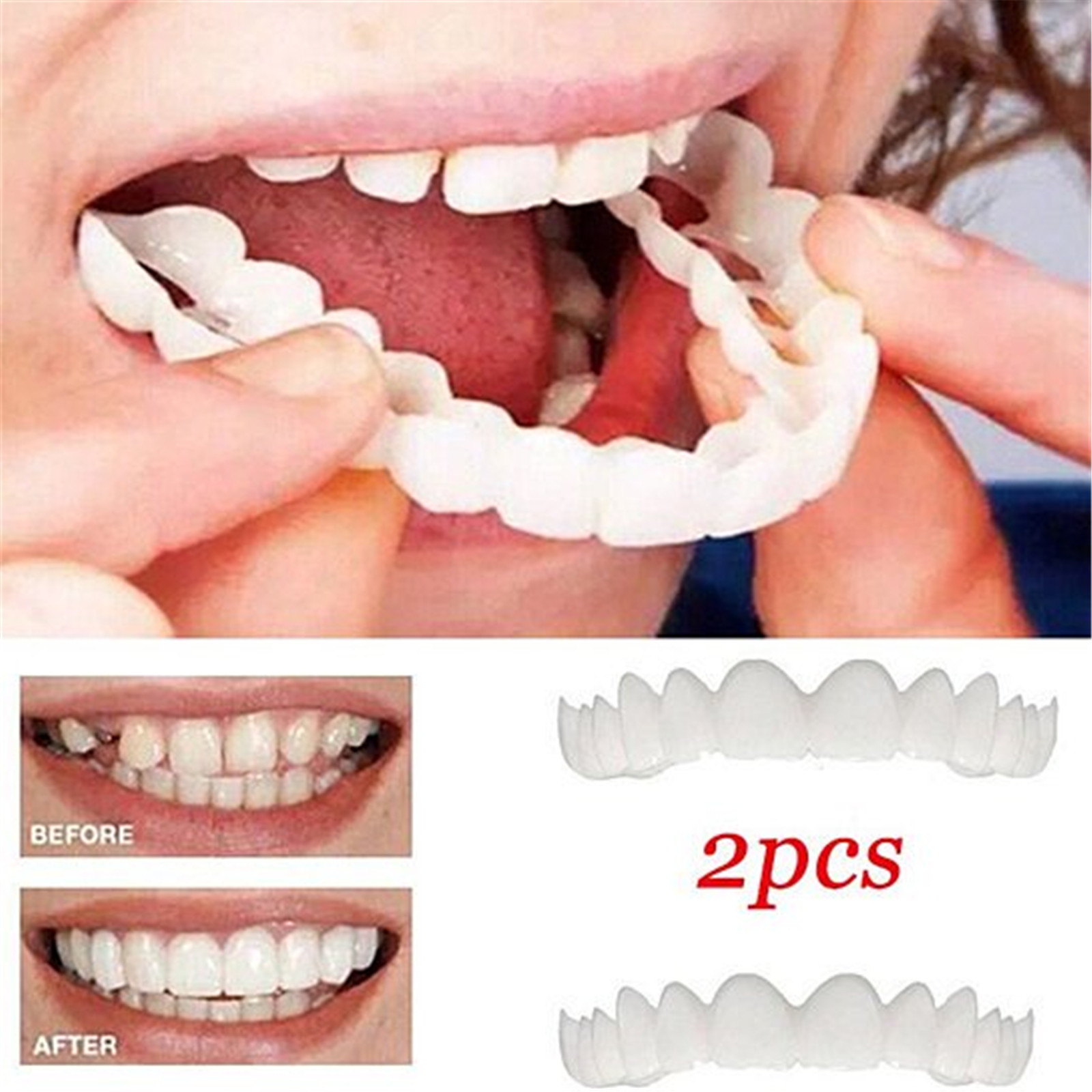 Perfect Fit Teeth Whitening Fake Tooth Cover Snap On Silicone Smile Veneers Teeth Upper Tool False Tooth Cover Oral Hygiene Care