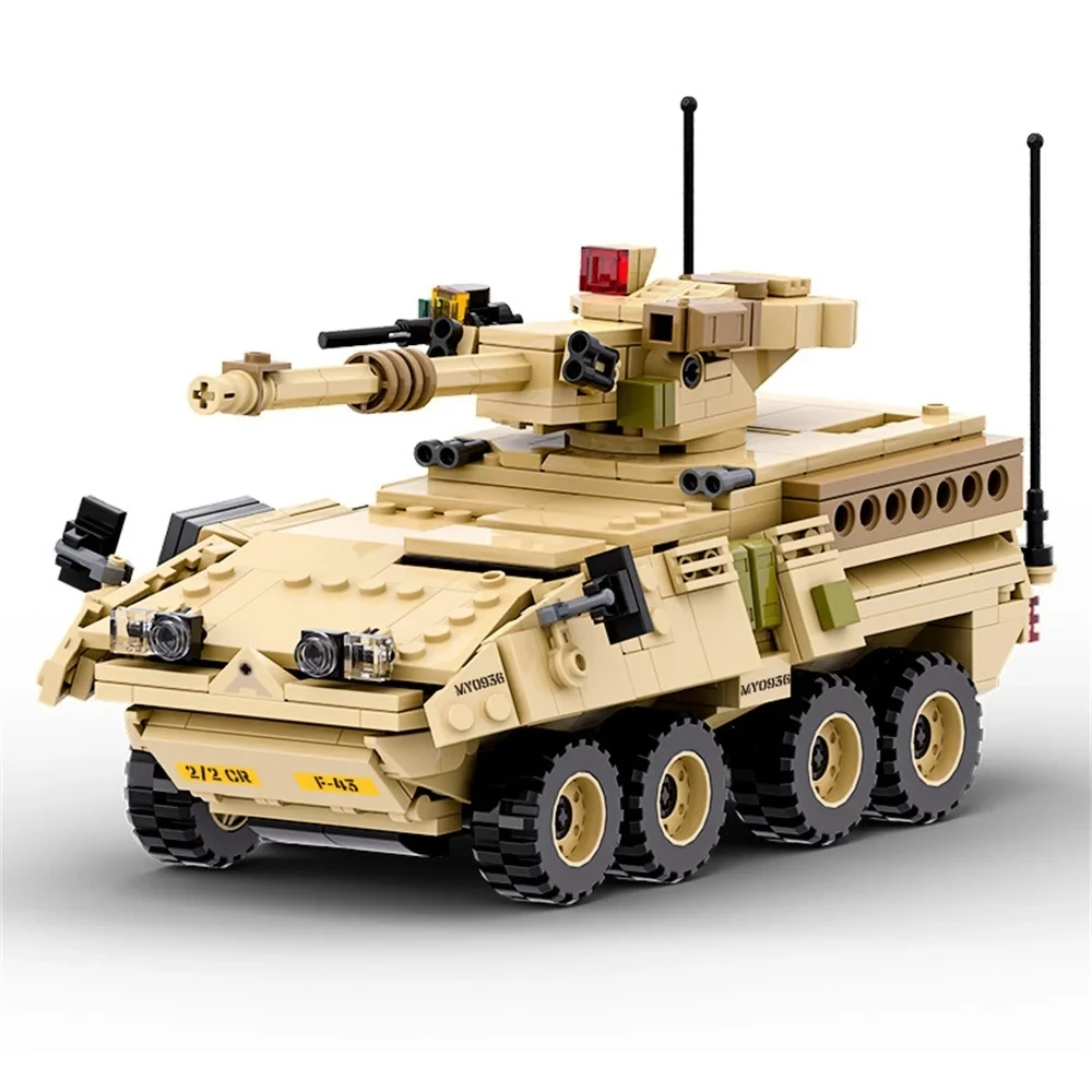 第二次世界大戦 WW2 陸軍軍事兵士 SAWT M1128 モバイルガンシステムモデル ​ 積み木 レンガ 子供のおもちゃ