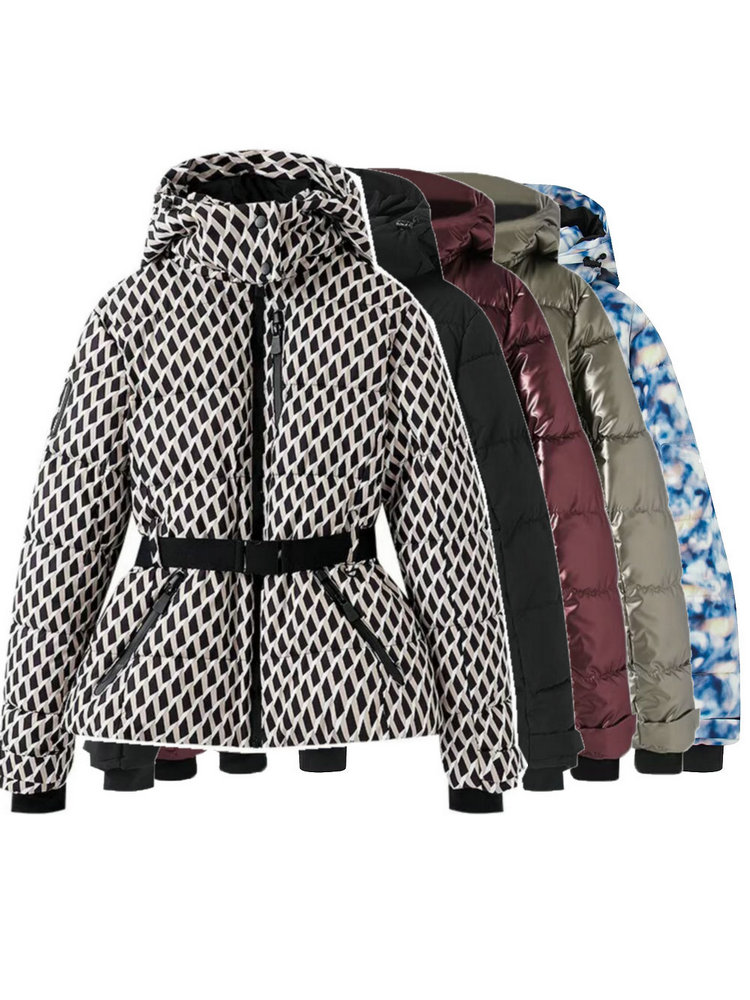 2025 модные женские зимние стеганые пальто с капюшоном и высокой талией и поясом, женские элегантные утепленные ветрозащитные лыжные куртки с карманами