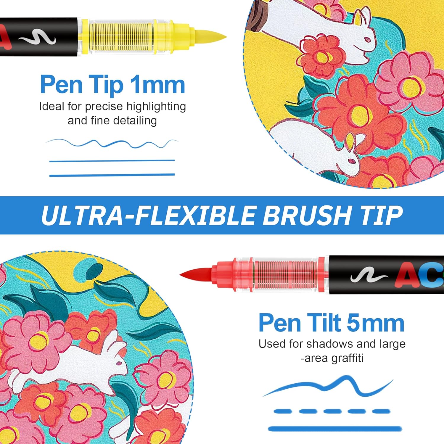Guangna Acrylic Paint Markers Brush Tip, Direct-Liquid Ink Control System, Professional-Grade Paint Pen for Any Surface