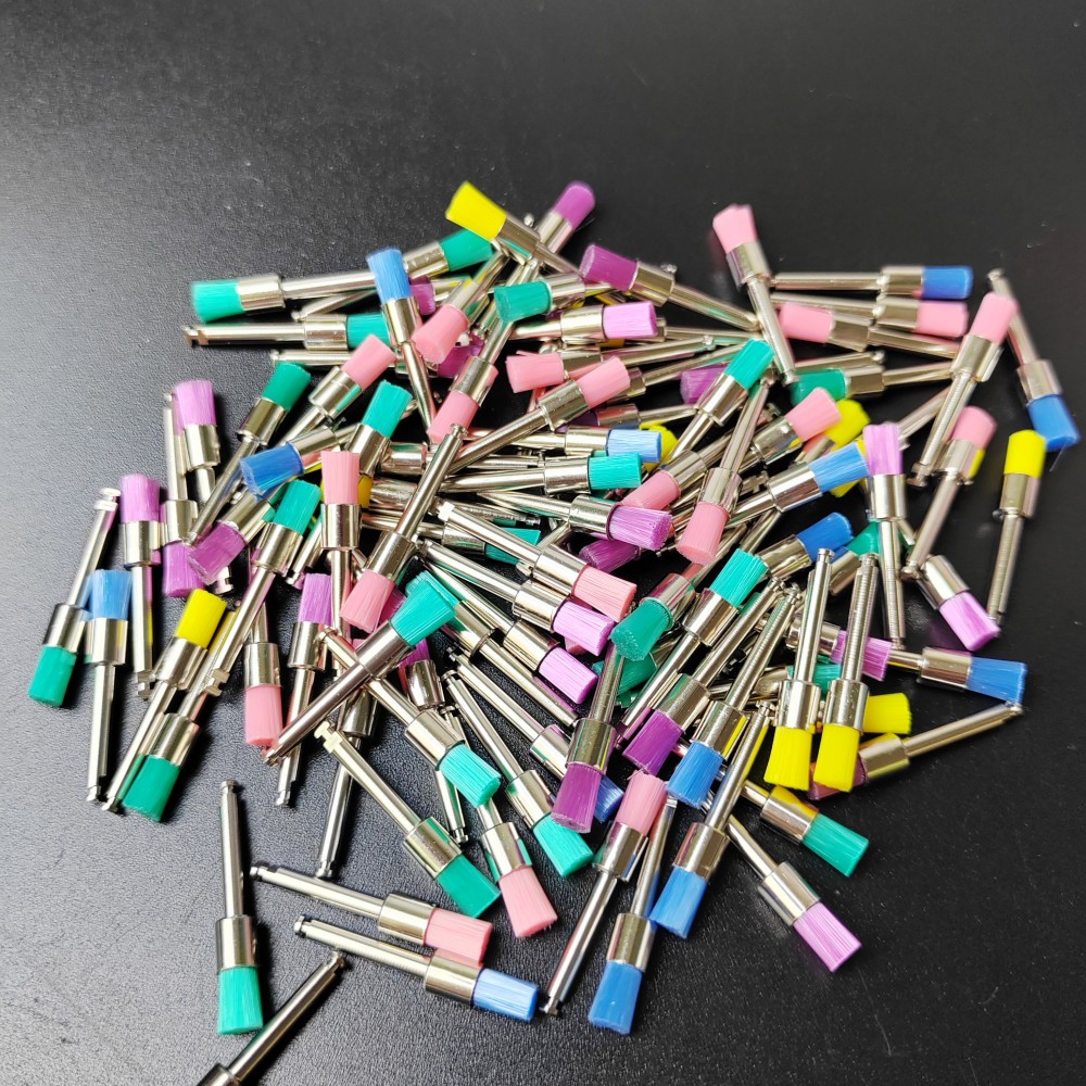 100pcs วัสดุทันตกรรม Prophy Prophylaxis แปรงสีขาวแปรงขัดไนลอน RA Shank 2.35 มม.ทันตกรรมขัด