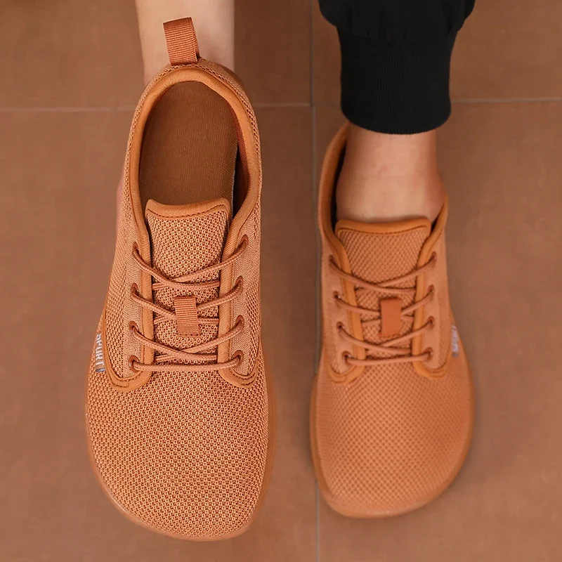 Herren-Schuhe mit breiter Zehenpartie, atmungsaktives gestricktes Mesh, bequeme Barfußschuhe, lässig, vielseitig, weiche Sohle, breite, letzte Schuhe, Wanderschuhe