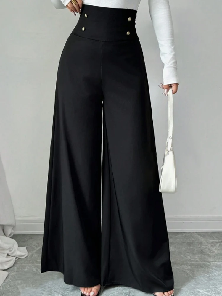 Women's Fashionable and Elegant Solid Color Wide-Leg Pants for Spring and Autumn, High Waisted Pants