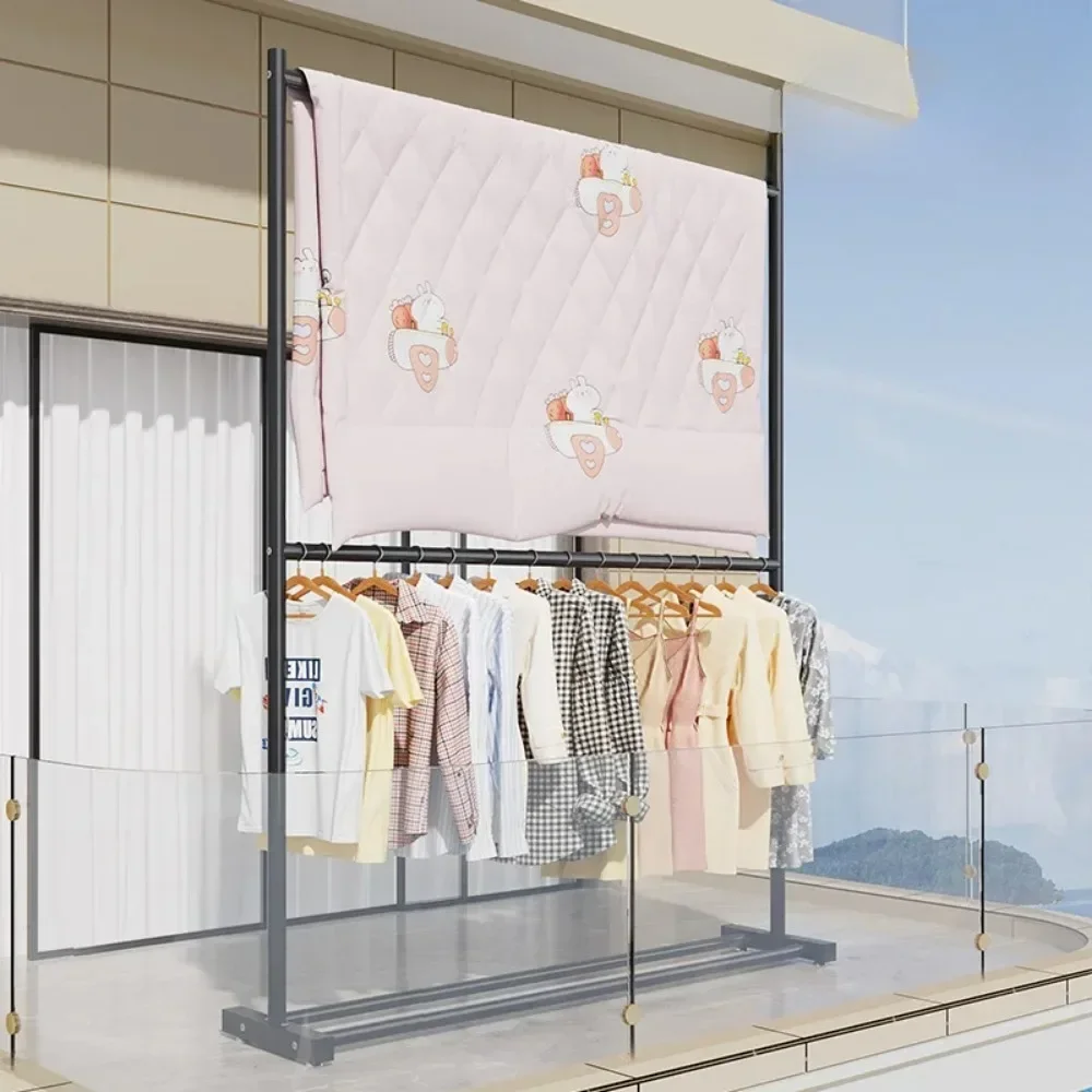 Simple Rolling Clothes Rack Floor Hanger Large Assembled Wardrobe Shoe Shelves Double Layers Coat Hanger Stand Home Furniture