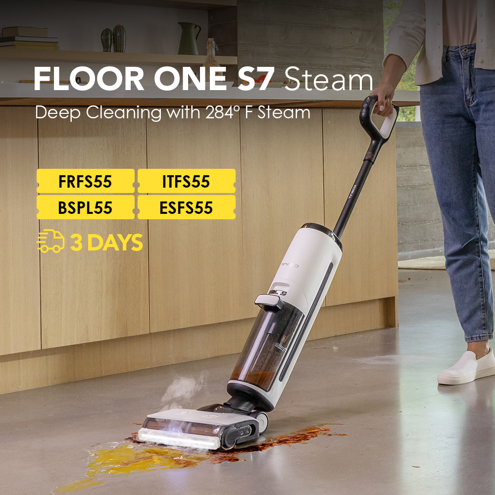 TINECO FLOOR ONE S7 Steam Limpiador Inalámbrico, limpia la Suciedad Pegajosa y los Bordes en Suelos Duros, Pantalla Digital, Autolimpieza, Tracción hacia Adelante, Seguro para Niños y Mascotas