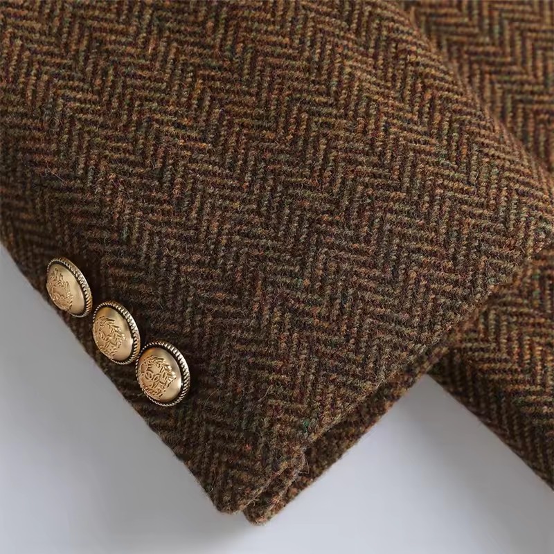 Marrom com cinto uma jaqueta de lã vintage para mulheres outono e inverno 2025 novo popular sazonal temperamento verde superior blazer feminino