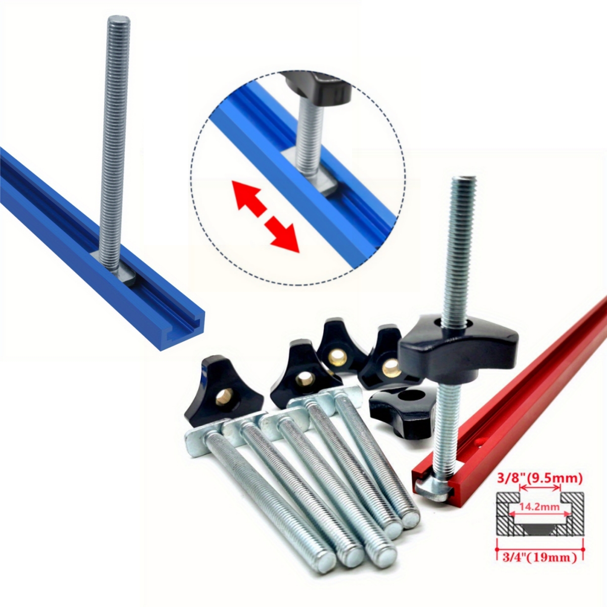 Juego de pernos y tuercas en T, herramientas de carpintería, tornillo de fijación, banco de trabajo, sujetador de ranura en T, bricolaje, 1/5 paquetes