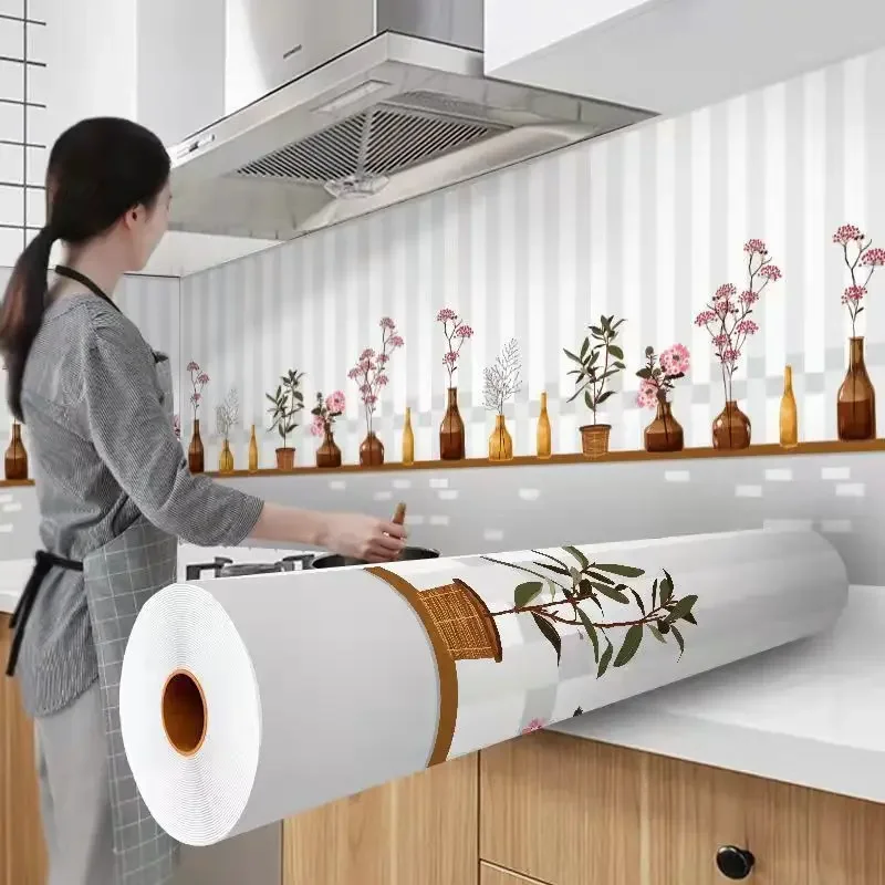 Pegatina a prueba de aceite para estufa de cocina, papel tapiz impermeable resistente a altas temperaturas, decoración de cocina, papel de Contacto autoadhesivo