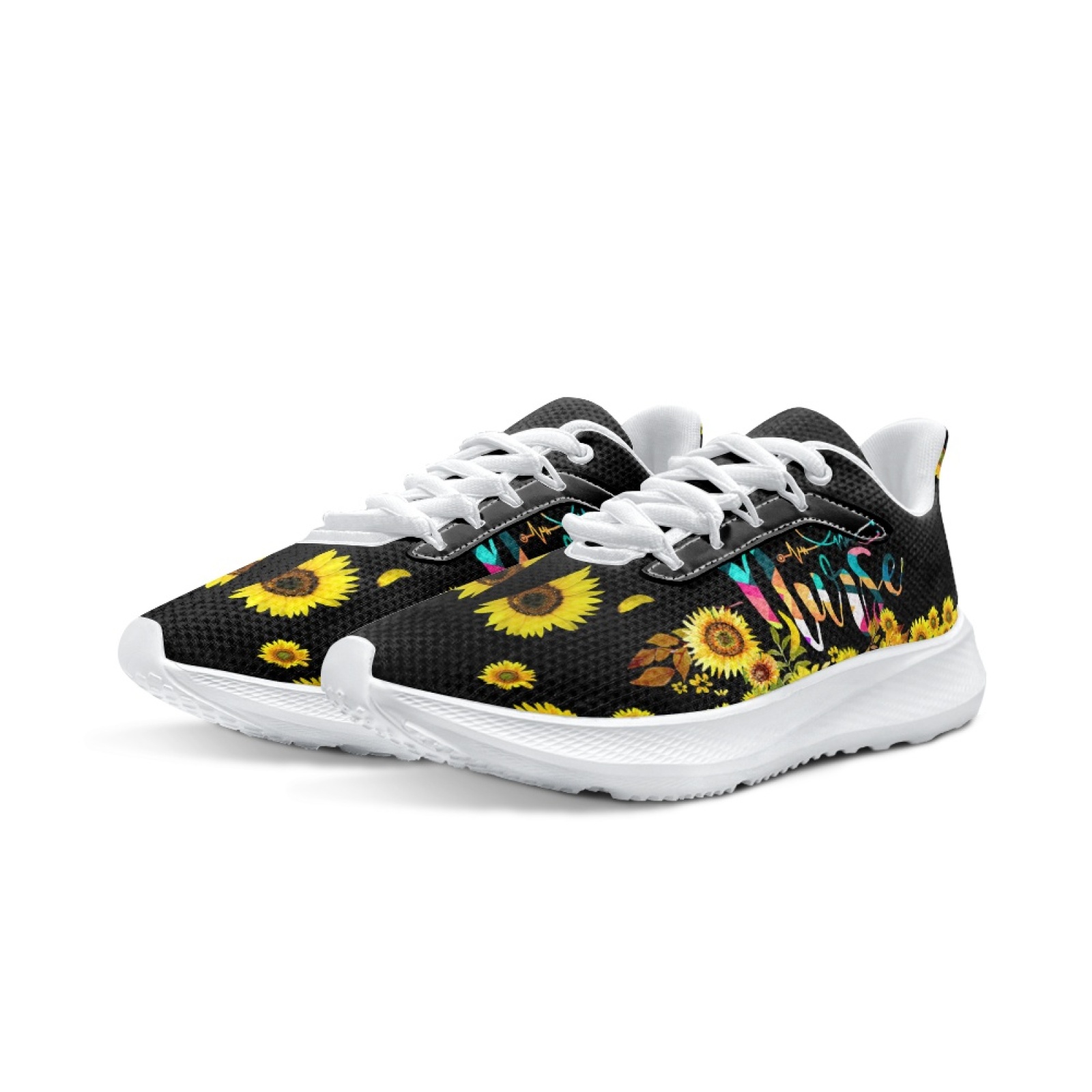 INSTANTARTS sepatu lari untuk wanita, sepatu kets kebugaran motif bunga matahari, sepatu lari nyaman bersirkulasi, sepatu perawat medis untuk anak perempuan