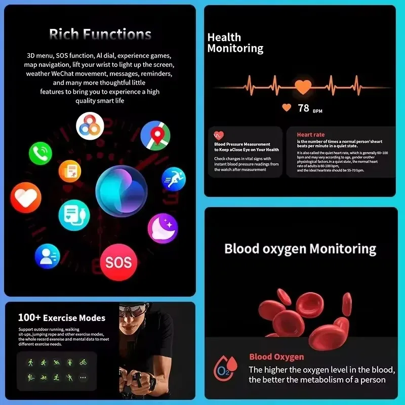 2025 ใหม่Galaxy Smart Watch 7 Ultra Menหน้าจอAMOLED Multi-FunctionกีฬาฟิตเนสTrackerสุขภาพผู้หญิงSmart WatchสําหรับSamsung
