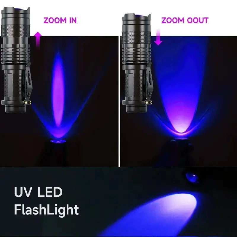 ไฟฉาย LED UV 395nm Mini ไฟฉายอัลตราไวโอเลตสีม่วงโคมไฟกันน้ํา 3 โหมดอลูมิเนียมสําหรับ Marker Checker Detection
