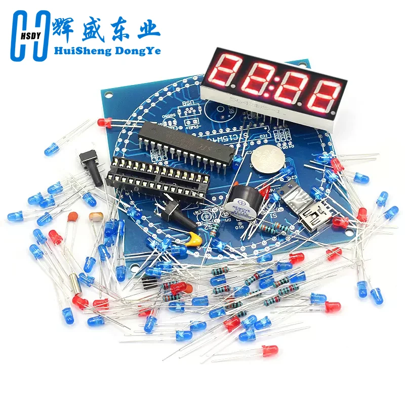 Pantalla LED giratoria alarma módulo de reloj electrónico lámpara de agua Kit DIY Control de luz temperatura DS1302 C8051 MCU STC15W408AS