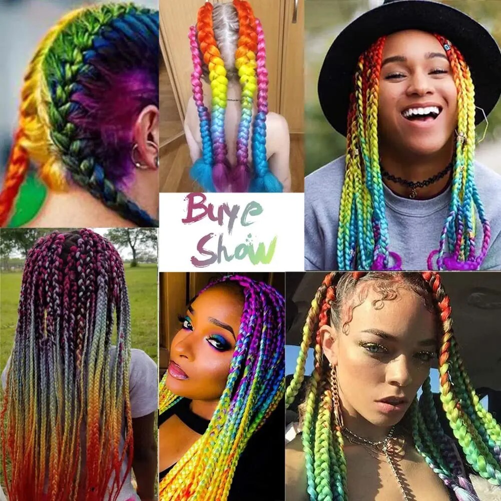 24 Polegada ombre jumbo trança de cabelo para crochê torção caixa tranças arco-íris colorido torções tranças extensões de cabelo sintético