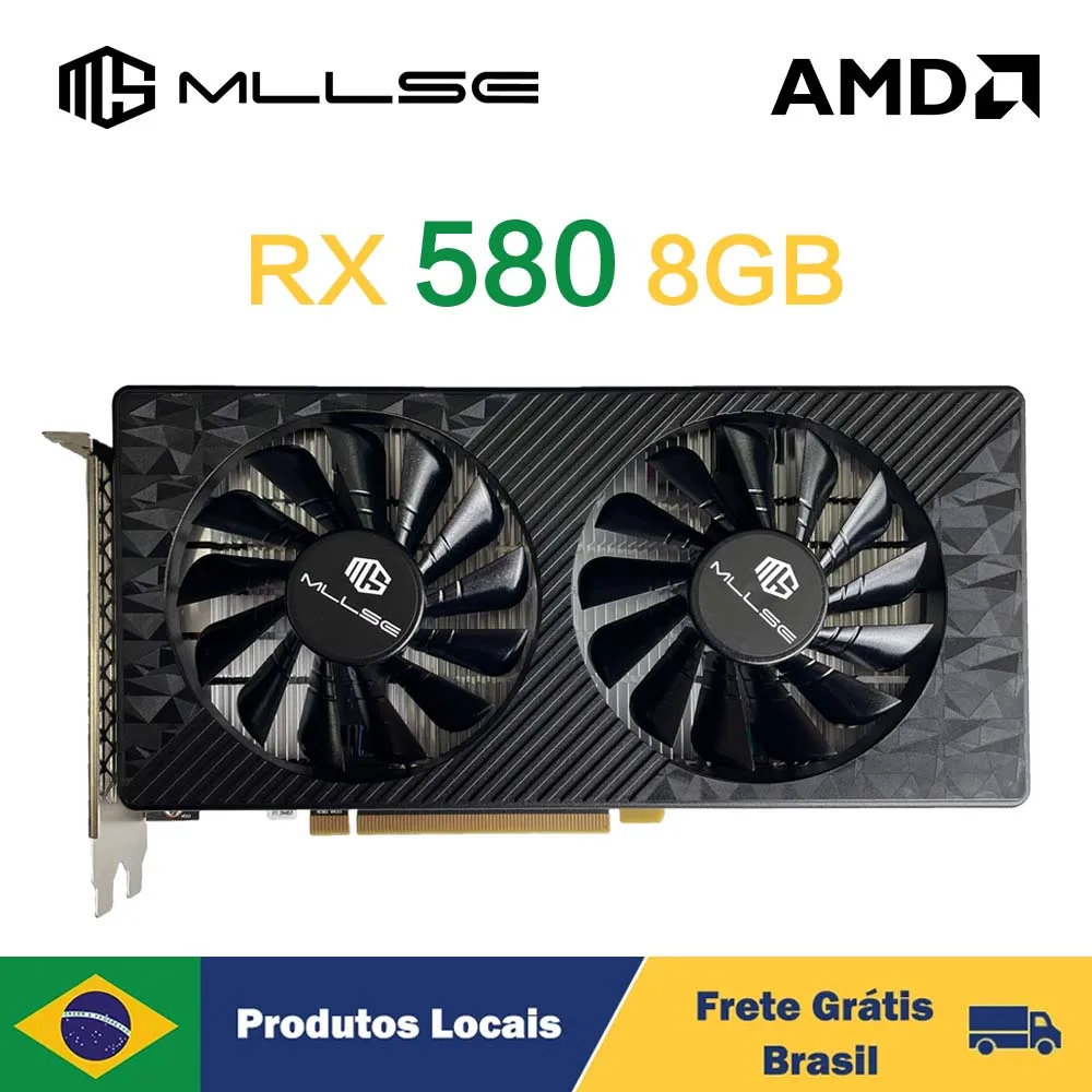 Placa gráfica MLLSE AMD RX 580 8GB Placa De Video Gaming GDDR5 256Bit 6Pin PCI-E 3.0 × 16 Radeon GPU Placa de vídeo para jogos de computador