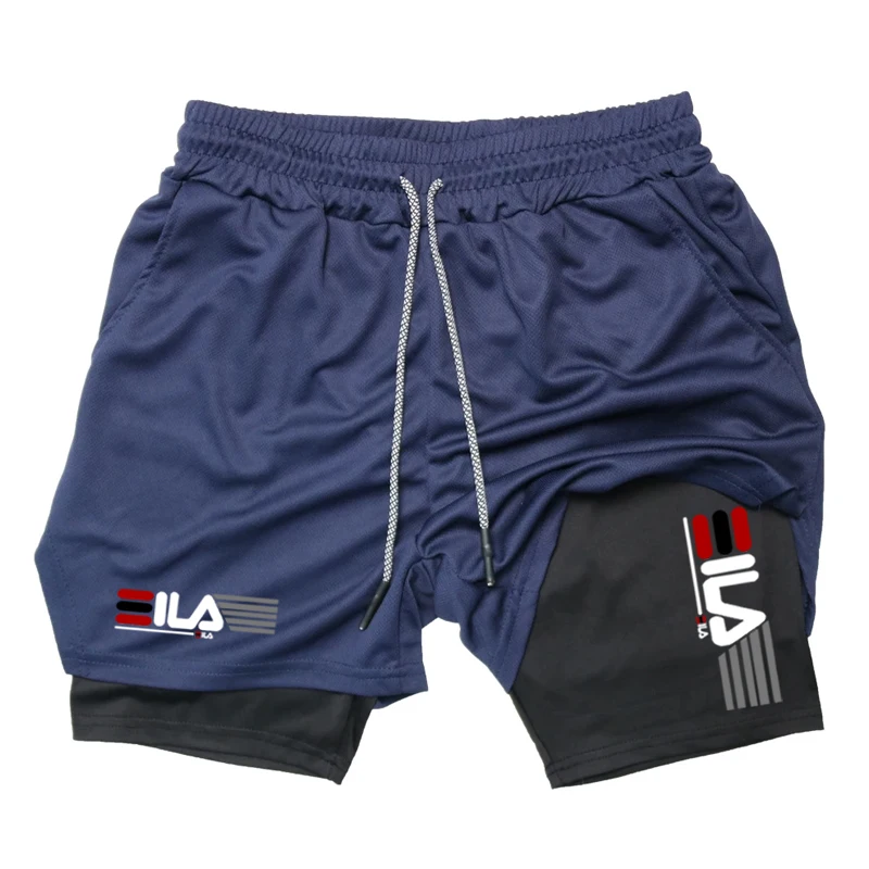ผู้ชายกางเกงขาสั้นรัดรูปฤดูร้อน GYM Fitness2 In 1 Double Layer Breathable วิ่งกีฬากางเกงขาสั้น Casual Quick-Drying กางเกงขาสั้นชายหาด