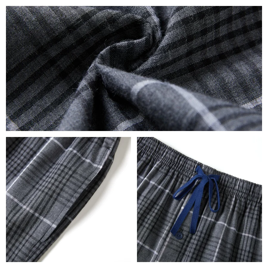3 peças calças de pijama masculinas tecido 100% algodão clássico xadrez shorts pijamas casuais confortáveis com botão e bolsos com cordão