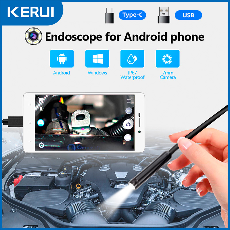 KERUI-cámara endoscópica con conector de TYPE-C para teléfono Android, PC, OTG, endoscopio Industrial, Mini cámara para inspección de tuberías, 7MM