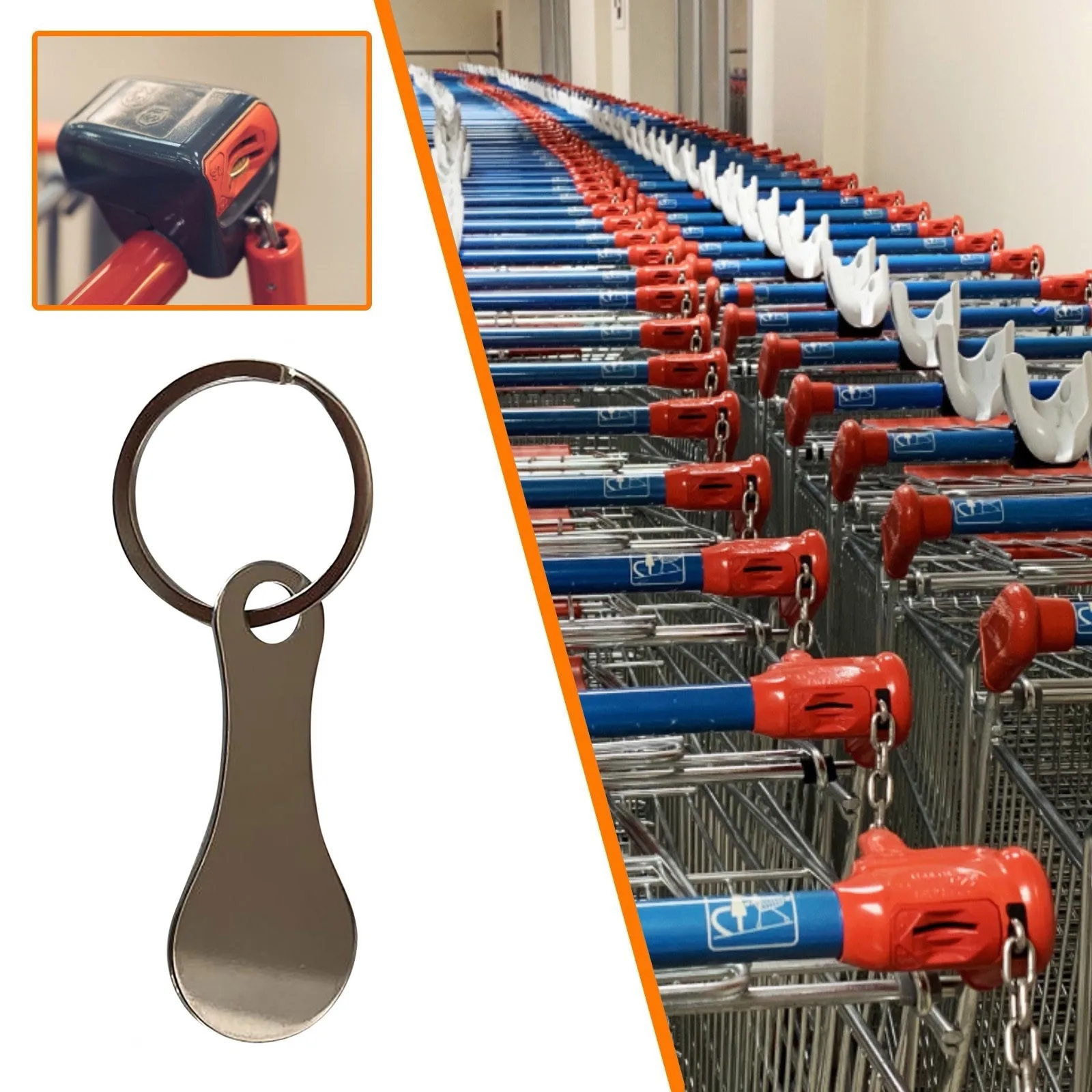 Mini Aluminum Alloy Key Ring Shopping Trolley Tokens Small Recycled Holder Keychain for Grocery Shopping Cart Silvery