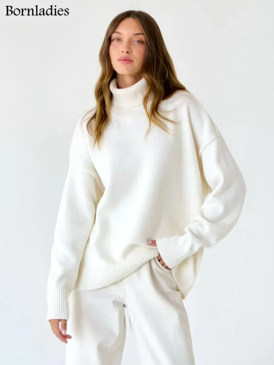 Bornladies Frauen Rollkragenpullover CHIC Herbst Winter Dicke Warme Pullover Top Übergroßen Casual Lose Gestrickte Jumper Weibliche Pull