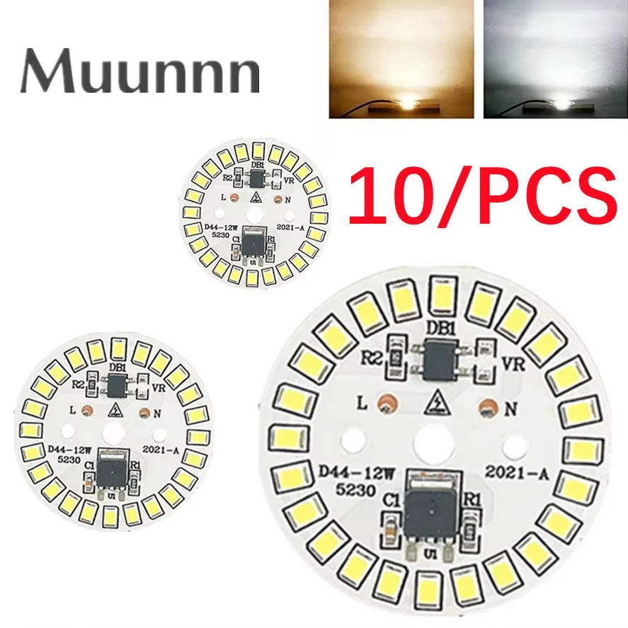 10pcs/lot LED Chip AC 220V-240V 15W 12W 9W 9W 7W 5W 3W No Need Driver SMD 2835 Cold Warm White Round Lamp Beads for Bulb
