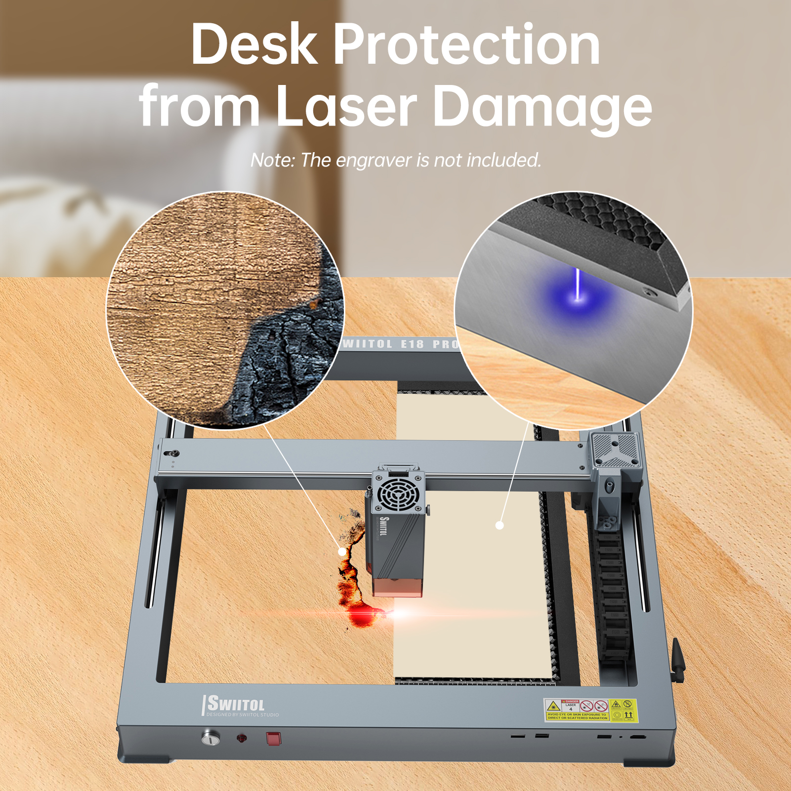 Lasergravierer, Waben-Arbeitstisch, Ganzmetallstruktur, Stahlplattenplattform mit Messung, 400 x 400 Arbeitsbereich