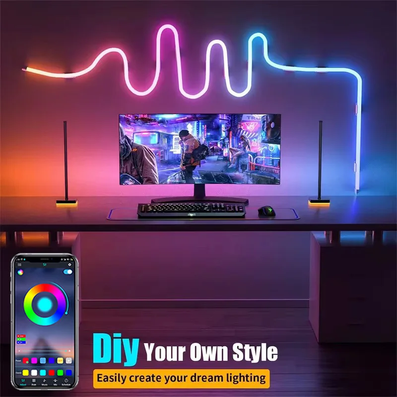 Tira de luces LED de neón RGBIC, 1M, 2M, 3M, 5M, Bluetooth, Control por aplicación, USB, luces LED de neón flexibles e impermeables para juegos, decoración del hogar