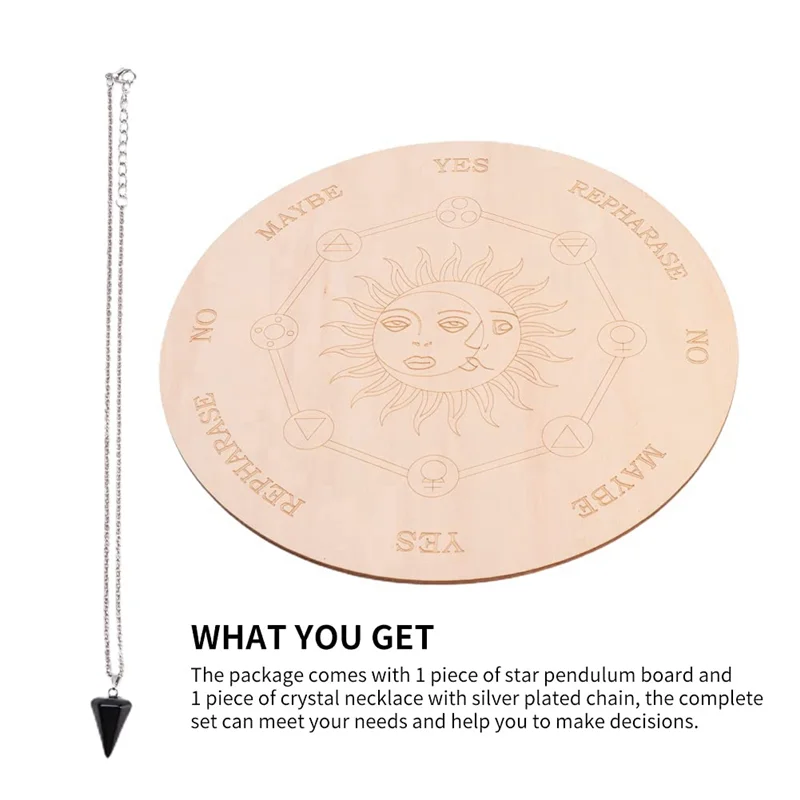 Papan Pendulum FX-Star untuk Ramalan Dowsing, Papan Pesan Metafisik dari Kayu dengan Kalung, Mudah Dipasang