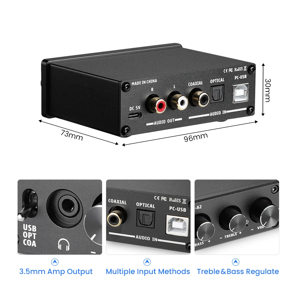 AIYIMA HiFi Bộ Giải Mã Âm Thanh USB DAC Bộ Khuếch Đại Tai Nghe Đồng Trục Quang Học Đầu Ra Stereo Chơi Game Đắc Cho Khuếch Đại Hoạt Động Loa