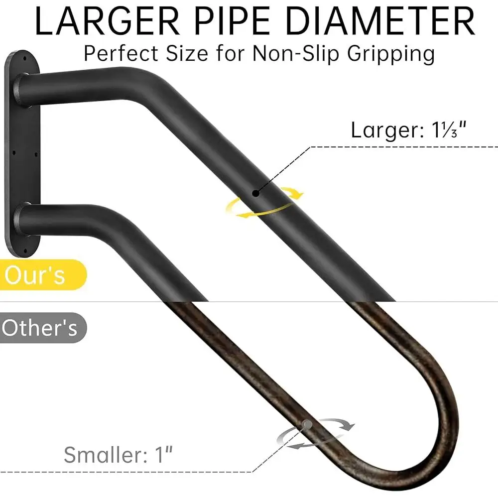 Heavy Duty Outdoor Hand Rails Stair Railing 1-3 Steps Wrought Iron U-Shaped Grab Bar Slip Resistant Rustproof Easy Installation