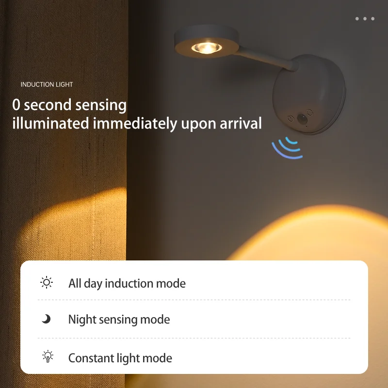 Pzsunly usb recarregável inteligente sensor humano sem fio luz de parede regulável led holofote para iluminar pinturas fotos
